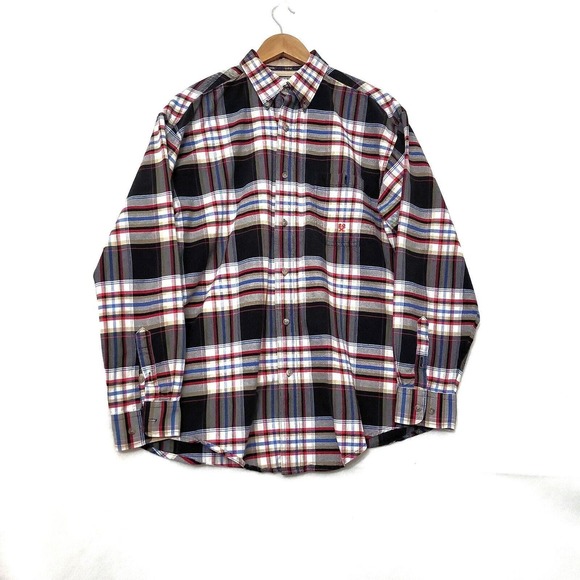Wrangler Shirt Mens XXL Red Blue Plaid 20X‎ Button Up Cowboy Western Rodeo Logo